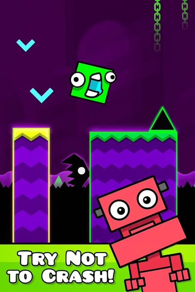 A purple and green geometric dash world.